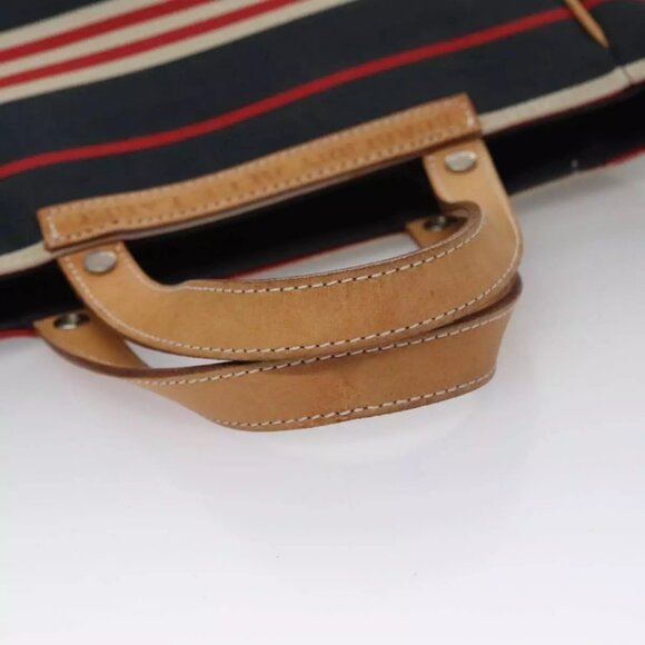 BURBERRY Hand Bag Canvas Leather Navy Silver - Picture 7 of 16